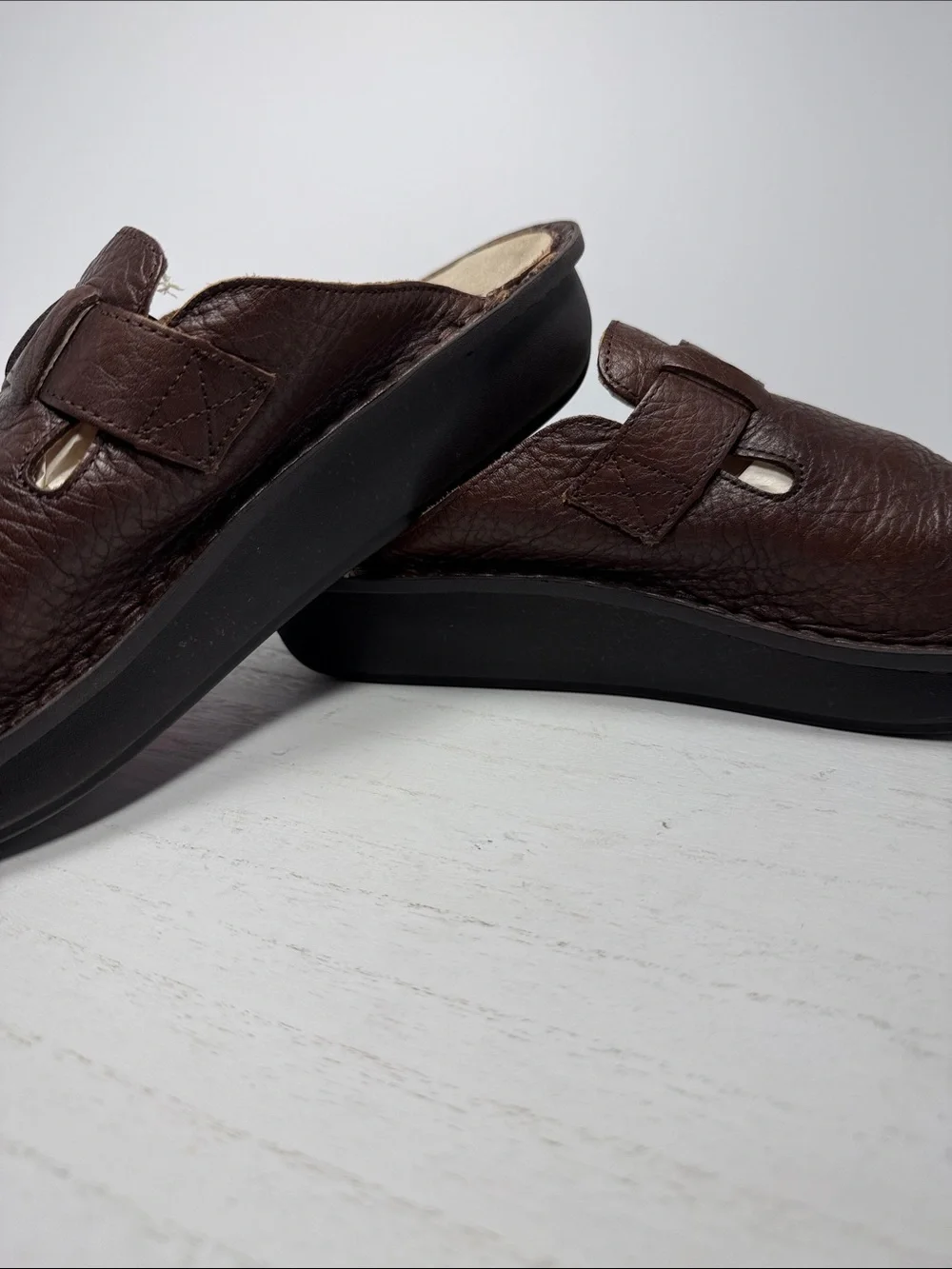 PG Lite Men's Brown Leather Slip-On Clog with Buckle